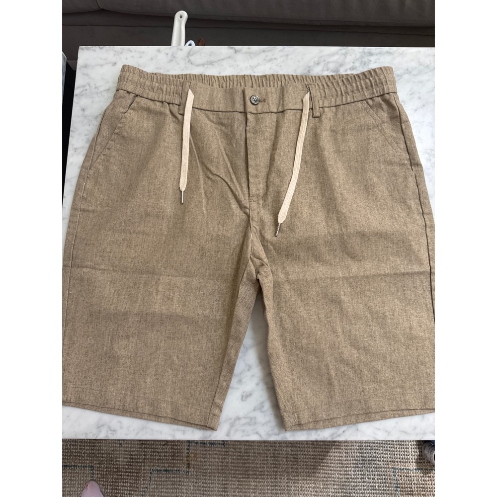 OPA Tan Cotton Linen Blend Drawstring Shorts Mens Size 38 Khaki Casual Summer